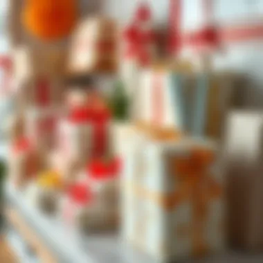 Elegant gift wrapping materials displayed creatively