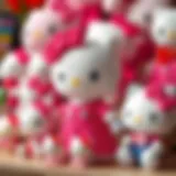 A collection of Hello Kitty plush toys in various sizes and styles.