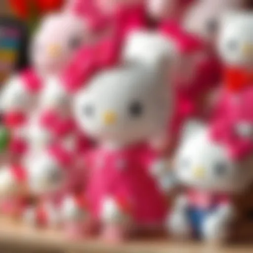 A collection of Hello Kitty plush toys in various sizes and styles.