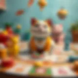 Colorful game board featuring the playful cat theme