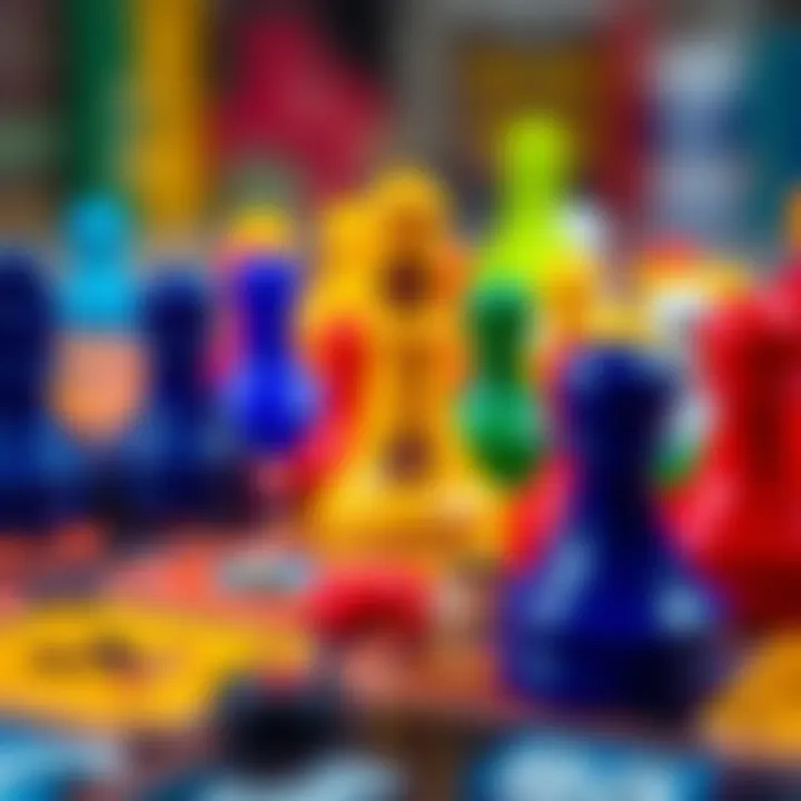 Close-up of game pieces in vibrant colors