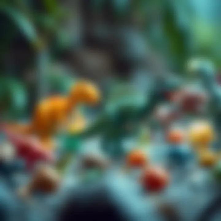 A beautifully illustrated timeline of the history of dinosaurs, transitioning to their representation in toys.