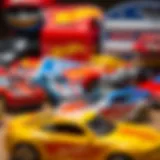 A close-up view of popular Hot Wheels cars from the collection