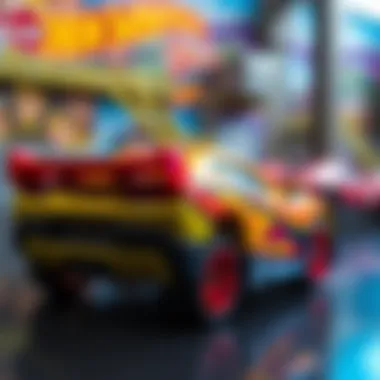 Detailed view of the Hot Wheels color-changing feature during play.