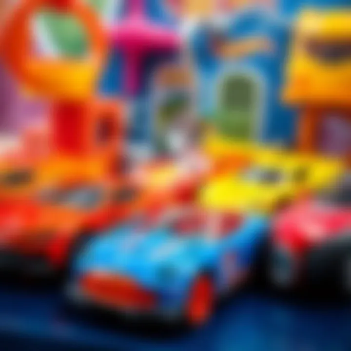 Colorful Hot Wheels car washing set featuring vibrant toy cars.