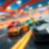 Dynamic Hot Wheels cars racing on a track