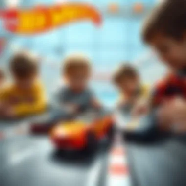 Exciting Playtime with Hot Wheels Children playing with Hot Wheels on a race track