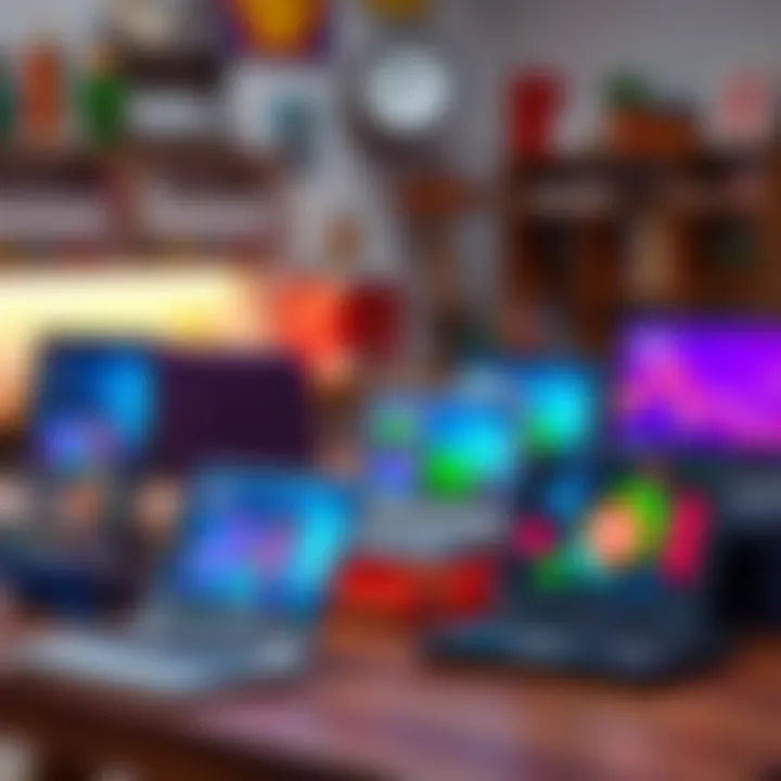 A variety of educational laptop options for kids displayed on a table