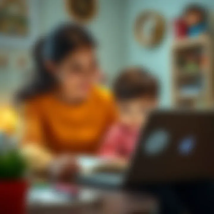A parent and child exploring educational content together on a laptop