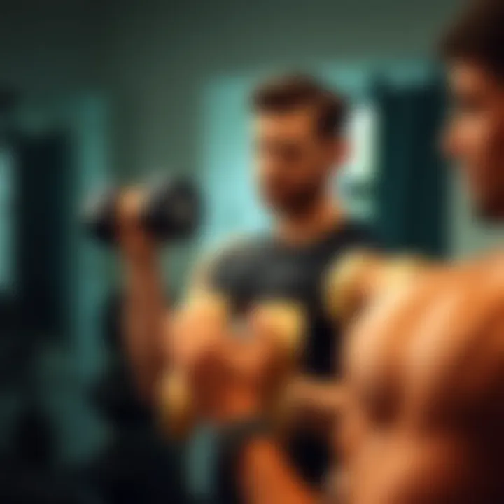 Instructor demonstrating proper form using dumbbells