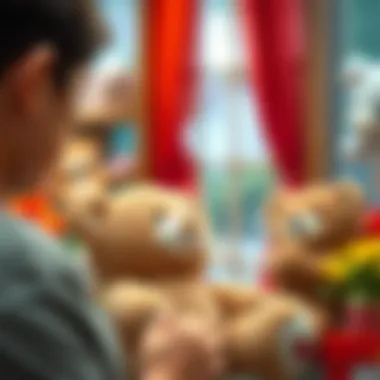 A parent selecting a teddy bear for their child