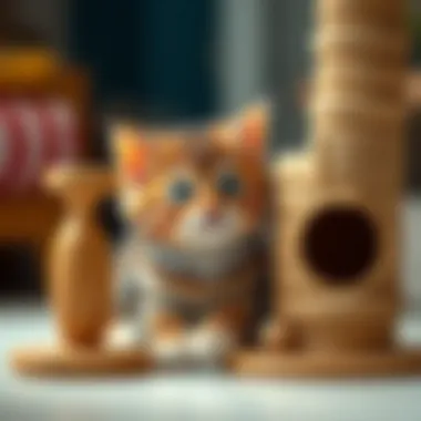 An adorable cat enjoying a new scratching post