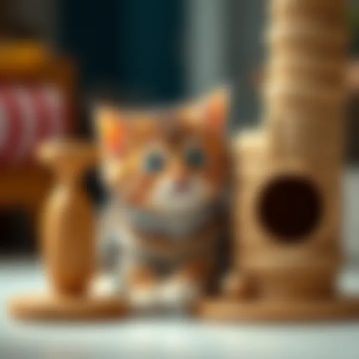 An adorable cat enjoying a new scratching post