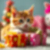 Playful cat interacting with a gift box