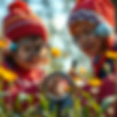 Kids exploring nature with magnifying glasses