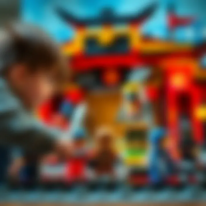 Children engaging in imaginative play with Lego Ninjago figures and dojo set