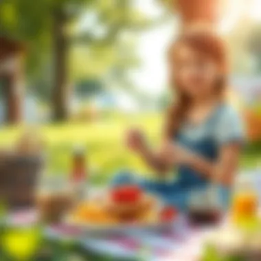 A girl happily enjoying her healthy lunch during a picnic