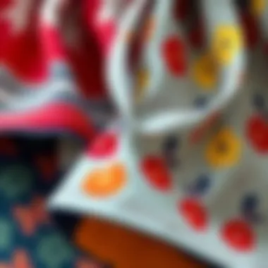 Close-up of fabric patterns and textures in a girls' skirt set