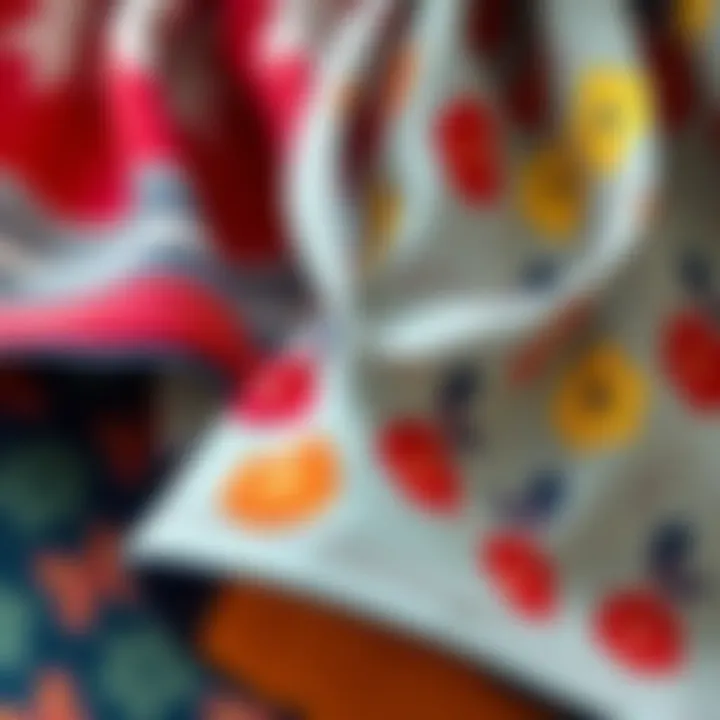 Close-up of fabric patterns and textures in a girls' skirt set