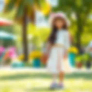 Stylish girls' skirt set in a vibrant outdoor setting