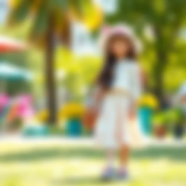 Stylish girls' skirt set in a vibrant outdoor setting