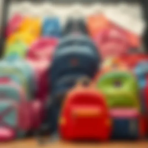 Colorful school bags for girls displayed together