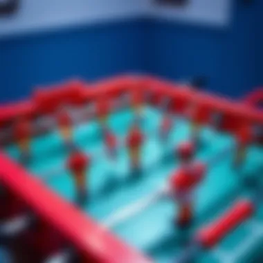 An overview of different foosball players positioned strategically on a table, highlighting tactical arrangements.