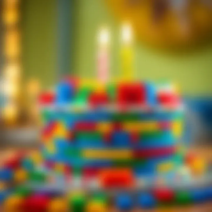 Colorful Lego birthday cake decorated with building blocks