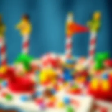 Close-up of Lego cake decorations and details