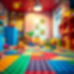 Colorful Lego carpet in a child's playroom