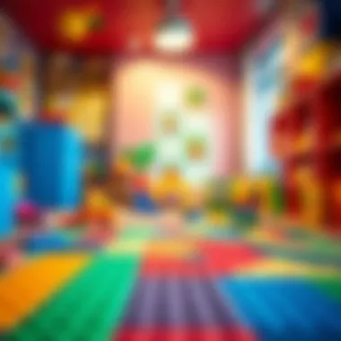 Colorful Lego carpet in a child's playroom