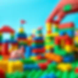 A colorful array of Lego Duplo blocks arranged in creative structures.