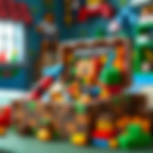 Colorful Minecraft-themed toy box filled with various blocks