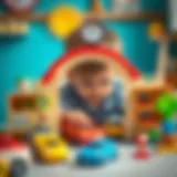 A child playing with a miniature garage set, showcasing creativity and imaginative play.