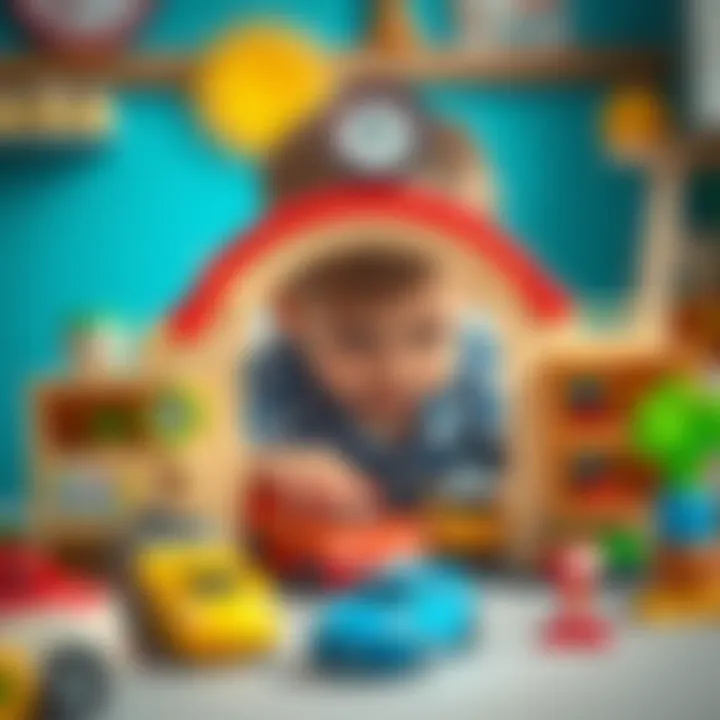 A child playing with a miniature garage set, showcasing creativity and imaginative play.