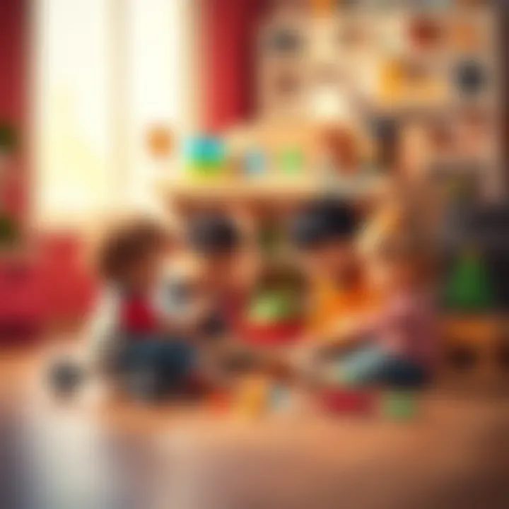 Children engaged in cooperative play around a mini garage setup, enhancing social skills.