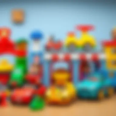 An assortment of colorful mini garage toys that encourage motor skill development.