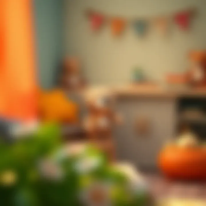 A cozy child’s room with a mini plush bear on a shelf