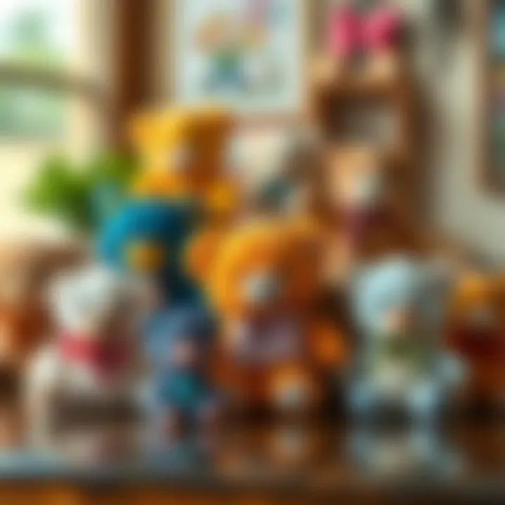 Various mini plush bear designs displayed on a table