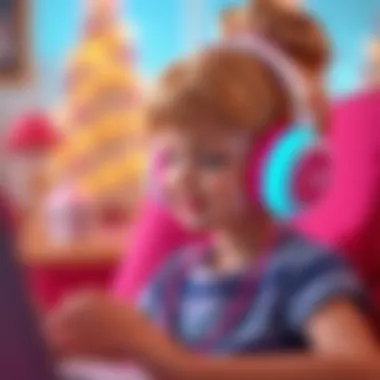 Child enjoying listening to music with Miniso Barbie headphones