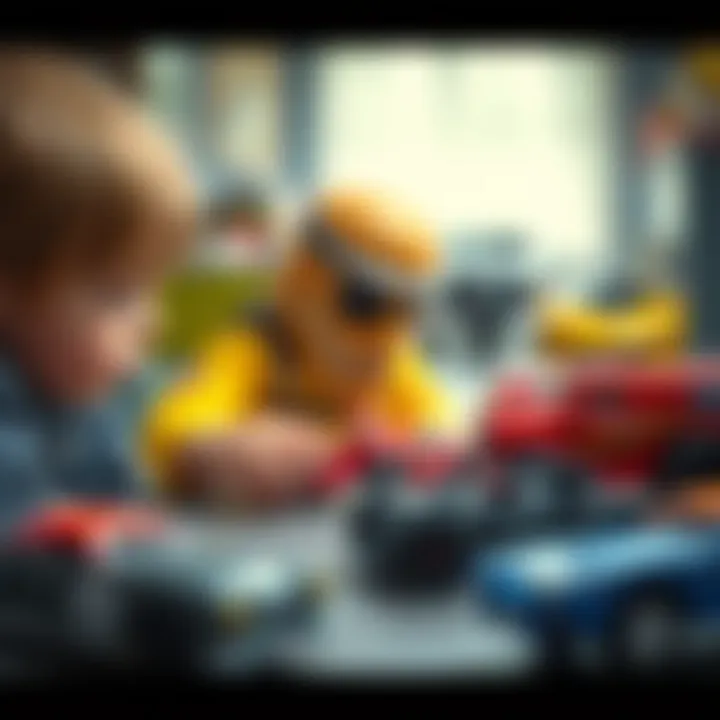 Child playing with model vehicles enhancing fine motor skills