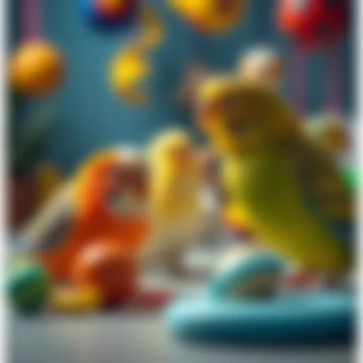 Selection of interactive budgerigar toys