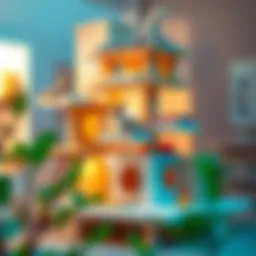 A modern multi-level cat house design with various climbing platforms and cozy resting spots