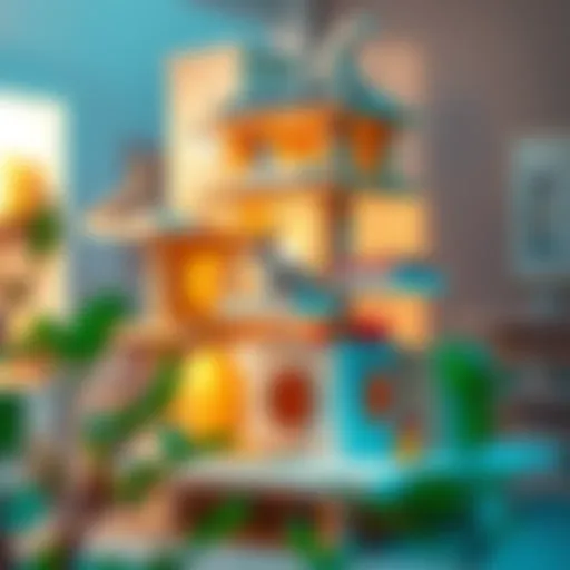 Innovative Multi-Level Cat House Design A modern multi-level cat house design with various climbing platforms and cozy resting spots