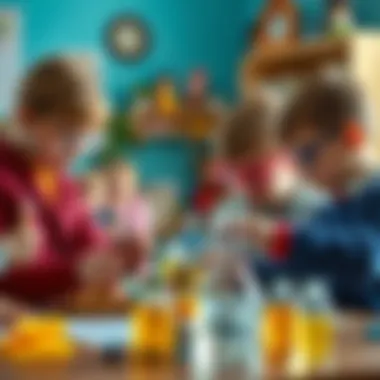 Children interacting with science experiment kits