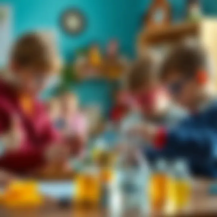 Children interacting with science experiment kits