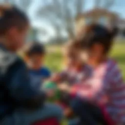 A group of children engaging in cooperative play outdoors