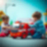 Children playing with a toy fire truck