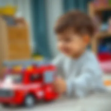 Growth Through Play Child developing motor skills with a toy fire truck