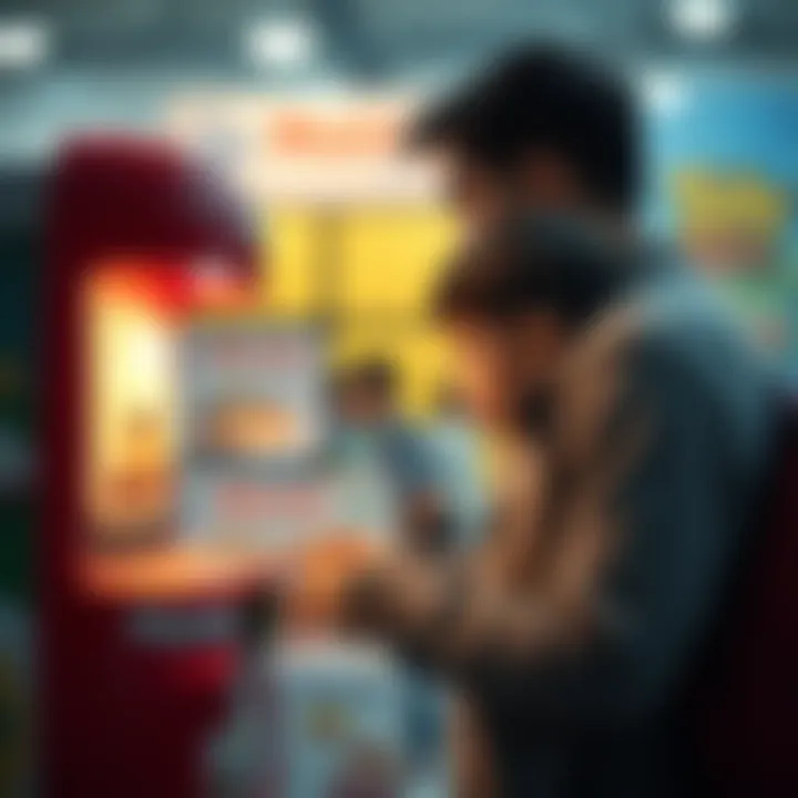 A parent and child reviewing a toy money machine together.